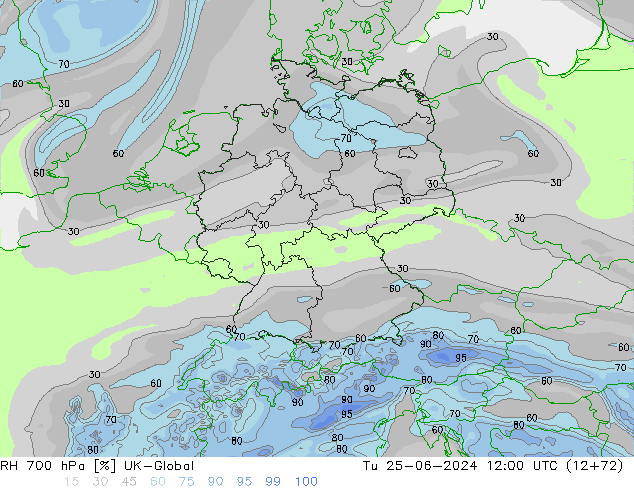 RH 700 hPa UK-Global wto. 25.06.2024 12 UTC