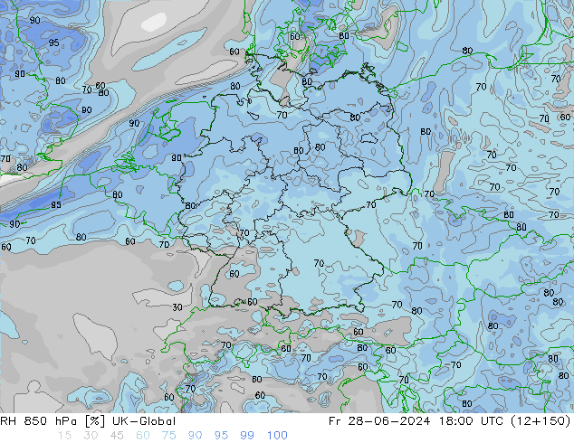 RH 850 гПа UK-Global пт 28.06.2024 18 UTC