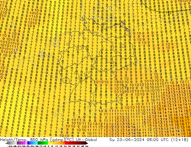 Géop./Temp. 850 hPa UK-Global dim 23.06.2024 06 UTC