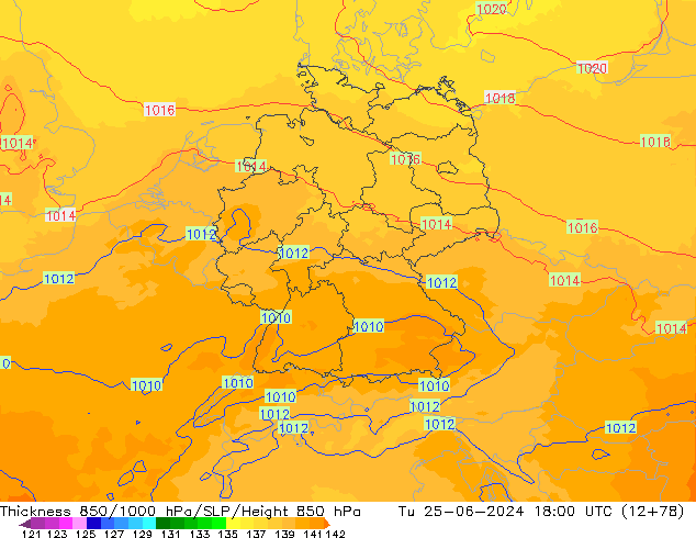 Thck 850-1000 hPa UK-Global mar 25.06.2024 18 UTC