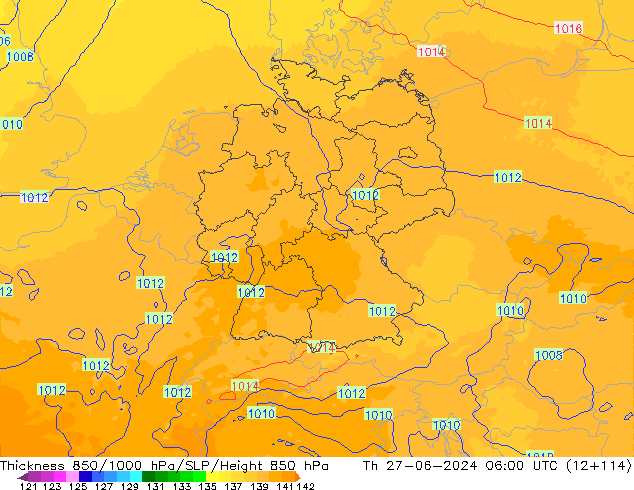 Thck 850-1000 гПа UK-Global чт 27.06.2024 06 UTC