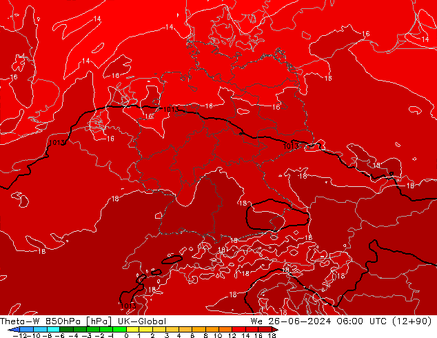 Theta-W 850hPa UK-Global Mi 26.06.2024 06 UTC