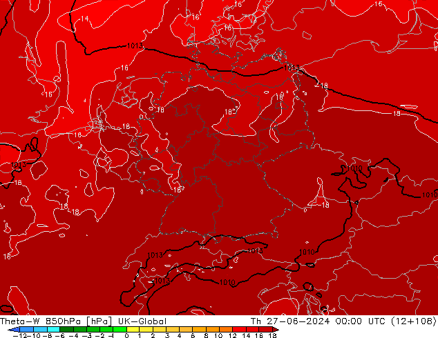 Theta-W 850hPa UK-Global Th 27.06.2024 00 UTC