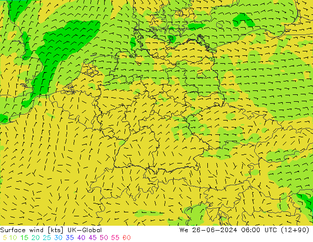Surface wind UK-Global We 26.06.2024 06 UTC