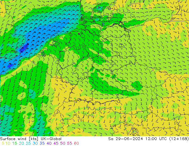 Vent 10 m UK-Global sam 29.06.2024 12 UTC