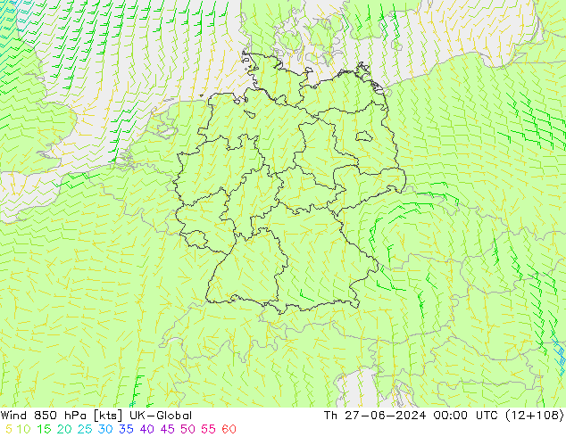 Wind 850 hPa UK-Global Th 27.06.2024 00 UTC