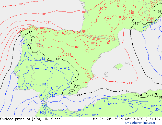 Presión superficial UK-Global lun 24.06.2024 06 UTC