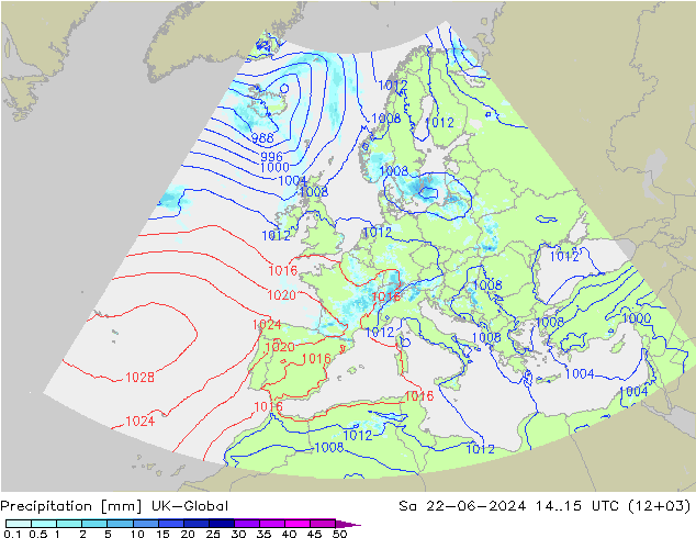 Precipitación UK-Global sáb 22.06.2024 15 UTC