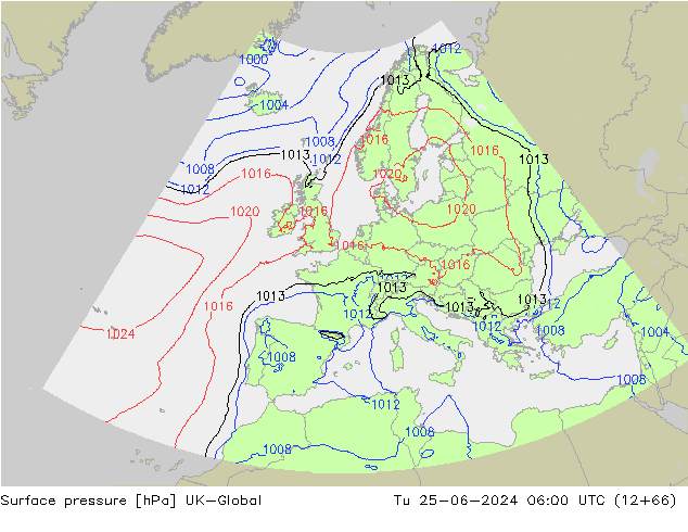 Atmosférický tlak UK-Global Út 25.06.2024 06 UTC