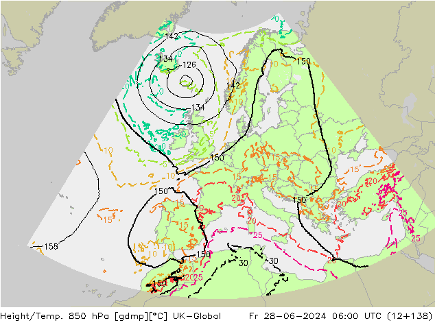 Géop./Temp. 850 hPa UK-Global ven 28.06.2024 06 UTC