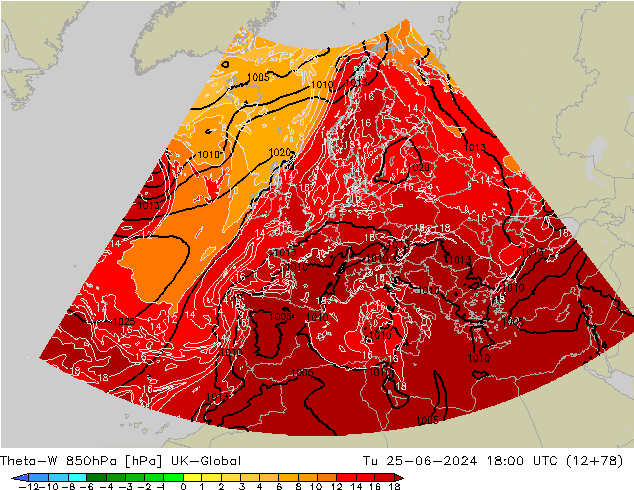 Theta-W 850hPa UK-Global di 25.06.2024 18 UTC