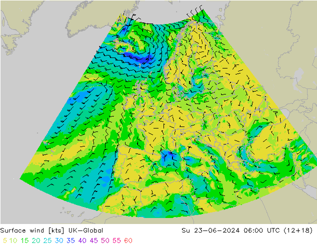 Wind 10 m UK-Global zo 23.06.2024 06 UTC