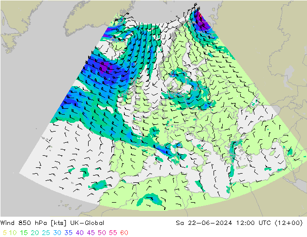 风 850 hPa UK-Global 星期六 22.06.2024 12 UTC