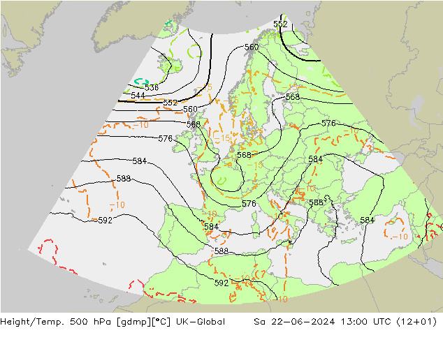 Height/Temp. 500 hPa UK-Global Sa 22.06.2024 13 UTC