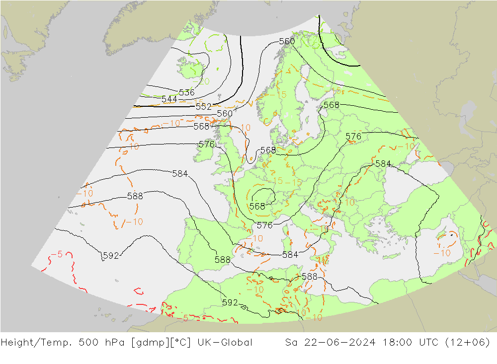 Height/Temp. 500 hPa UK-Global sab 22.06.2024 18 UTC