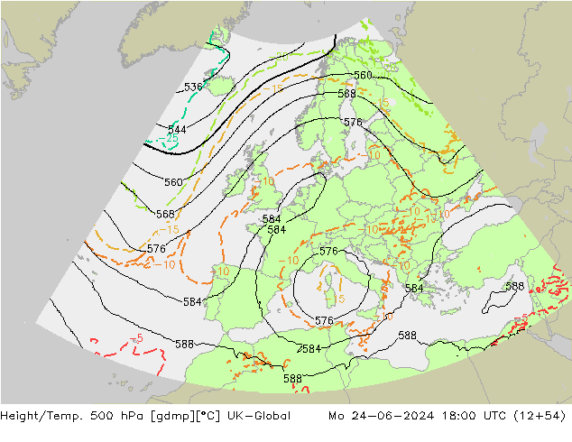 Yükseklik/Sıc. 500 hPa UK-Global Pzt 24.06.2024 18 UTC