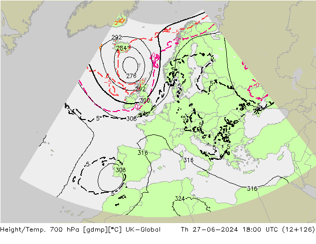 Height/Temp. 700 hPa UK-Global Do 27.06.2024 18 UTC