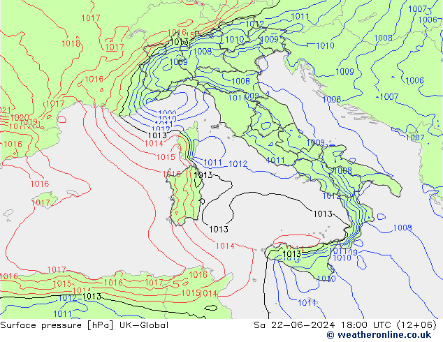 Surface pressure UK-Global Sa 22.06.2024 18 UTC