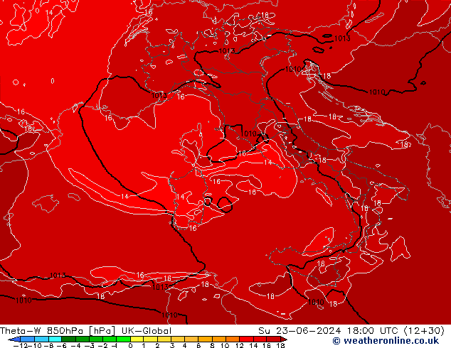 Theta-W 850hPa UK-Global dim 23.06.2024 18 UTC