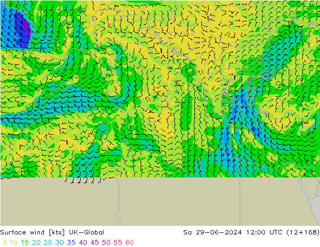 wiatr 10 m UK-Global so. 29.06.2024 12 UTC