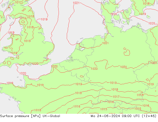 приземное давление UK-Global пн 24.06.2024 09 UTC