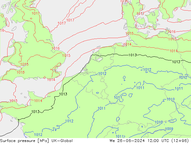 Surface pressure UK-Global We 26.06.2024 12 UTC