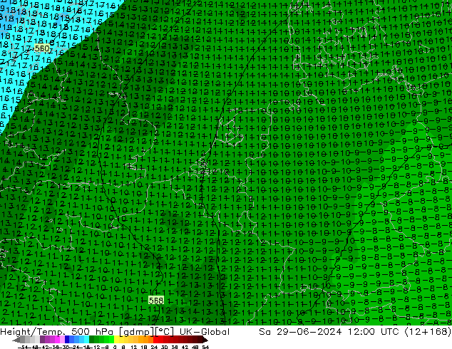 Hoogte/Temp. 500 hPa UK-Global za 29.06.2024 12 UTC