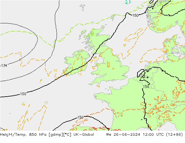 Géop./Temp. 850 hPa UK-Global mer 26.06.2024 12 UTC