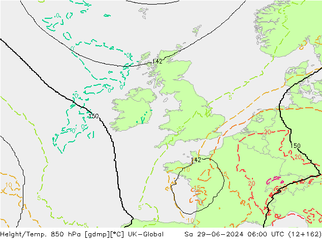 Height/Temp. 850 hPa UK-Global sab 29.06.2024 06 UTC