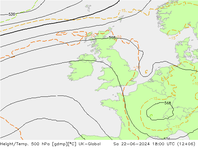 Height/Temp. 500 hPa UK-Global Sa 22.06.2024 18 UTC