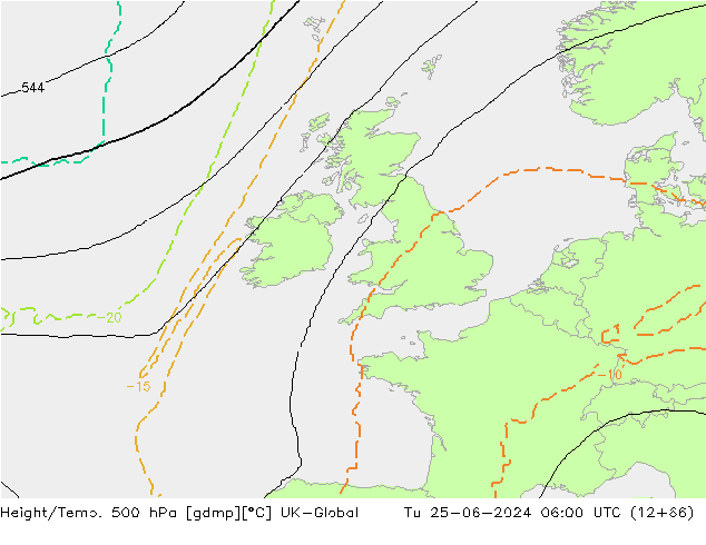 Height/Temp. 500 hPa UK-Global Út 25.06.2024 06 UTC