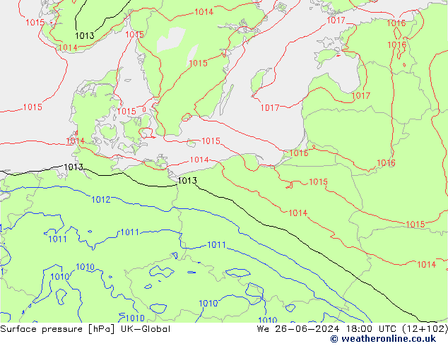 Surface pressure UK-Global We 26.06.2024 18 UTC