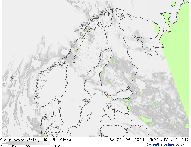 Nubes (total) UK-Global sáb 22.06.2024 13 UTC