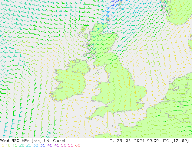 Vent 850 hPa UK-Global mar 25.06.2024 09 UTC