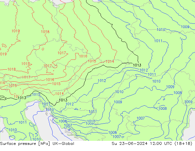 Pressione al suolo UK-Global dom 23.06.2024 12 UTC