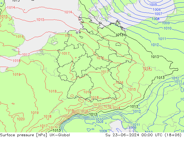 地面气压 UK-Global 星期日 23.06.2024 00 UTC