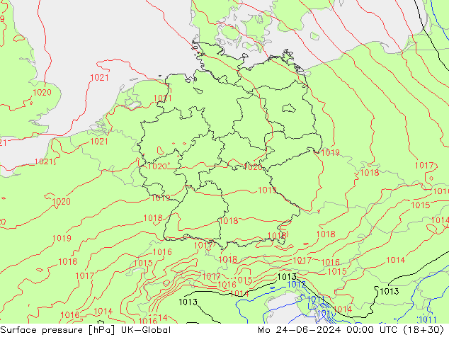 Presión superficial UK-Global lun 24.06.2024 00 UTC
