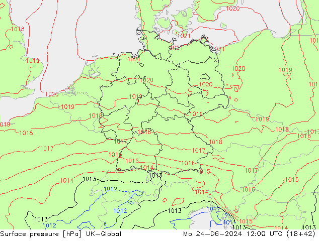 pression de l'air UK-Global lun 24.06.2024 12 UTC