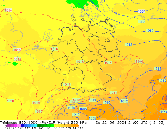 Thck 850-1000 hPa UK-Global  22.06.2024 21 UTC