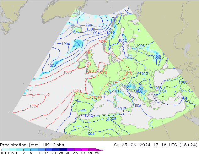 Precipitación UK-Global dom 23.06.2024 18 UTC