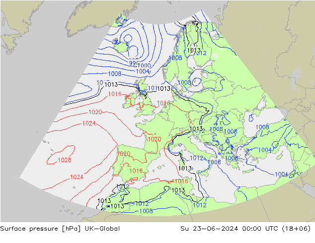 Surface pressure UK-Global Su 23.06.2024 00 UTC