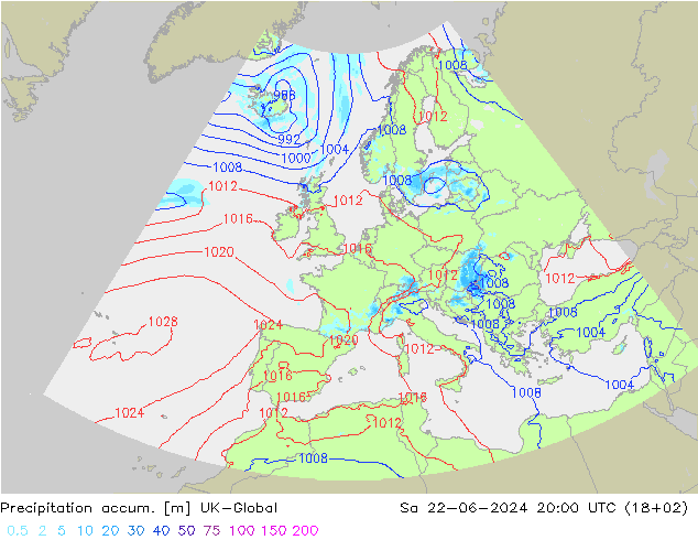 Precipitation accum. UK-Global Sa 22.06.2024 20 UTC