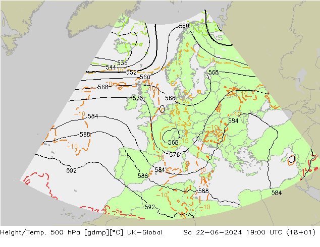 Hoogte/Temp. 500 hPa UK-Global za 22.06.2024 19 UTC