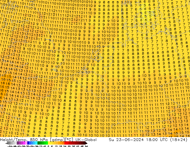 Height/Temp. 850 hPa UK-Global So 23.06.2024 18 UTC