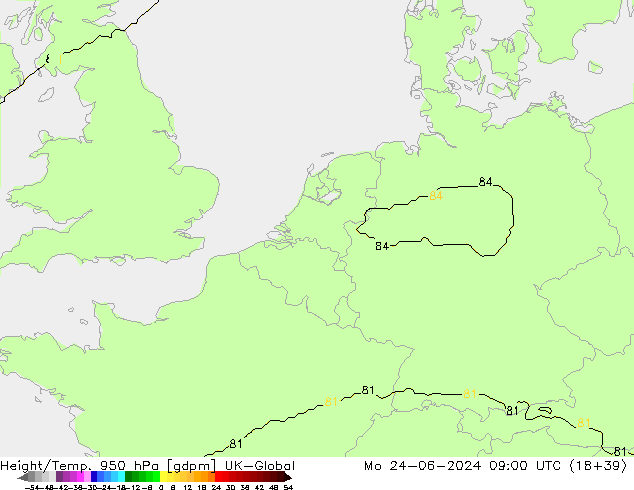 Height/Temp. 950 hPa UK-Global Po 24.06.2024 09 UTC