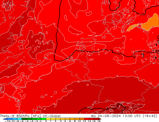 Theta-W 850hPa UK-Global Seg 24.06.2024 12 UTC