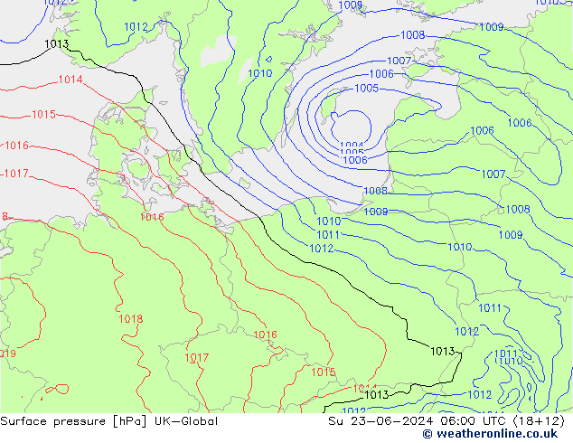 Luchtdruk (Grond) UK-Global zo 23.06.2024 06 UTC