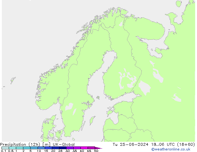 Precipitation (12h) UK-Global Tu 25.06.2024 06 UTC