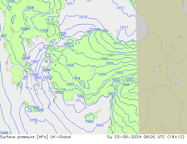 Surface pressure UK-Global Su 23.06.2024 06 UTC