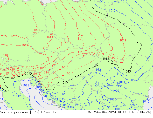 Surface pressure UK-Global Mo 24.06.2024 00 UTC